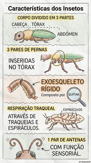 Imagem em formato de infogr&aacute;fico com as caracter&iacute;sticas gerais dos insetos