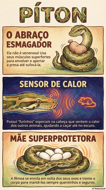 Infogr&aacute;fico com as caracter&iacute;sticas da cobra P&iacute;ton