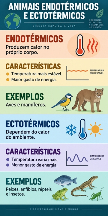 Infogr&aacute;fico sobre os animais endot&eacute;rmicos e ectot&eacute;rmicos