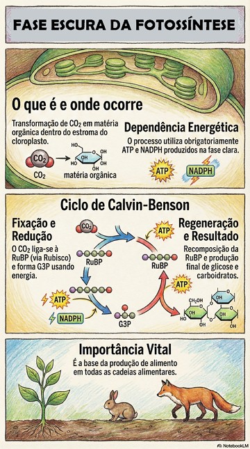 Fase escura da fotossíntese Infográfico com síntese sobre a fase escura da fotossíntese
