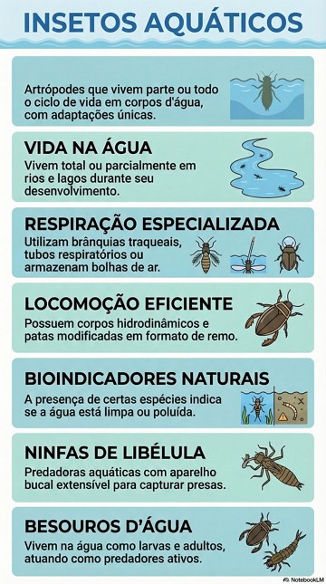 Infogr&aacute;fico com as caracter&iacute;sticas e exemplos de insetos aqu&aacute;ticos