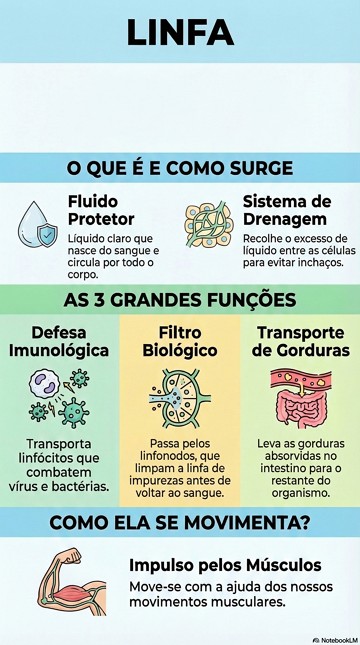 Infogr&aacute;fico sobre a linfa com fun&ccedil;&otilde;es e caracter&iacute;sticas