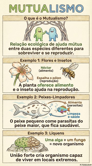 Infogr&aacute;fico com conceito e exemplos de mutualismo