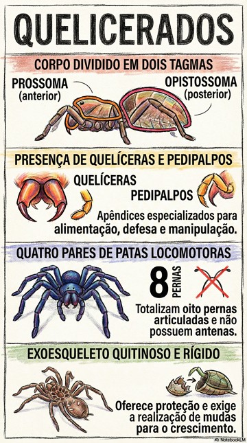Quelicerados Infográfico com as características e exemplos de quelicerados.
