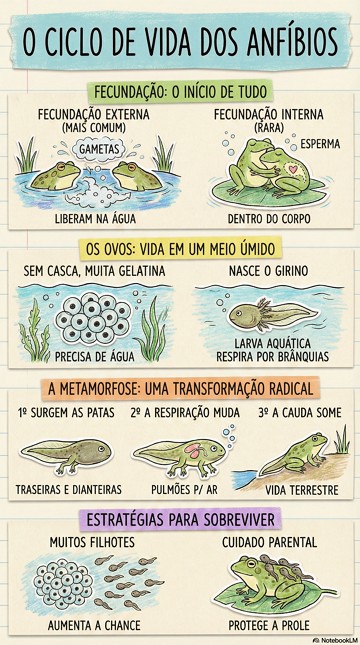 Infogr&aacute;fico mostrando a reprodu&ccedil;&atilde;o e ciclo de vida dos anf&iacute;bios