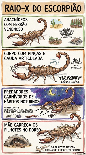 Infogr&aacute;fico com as caracter&iacute;sticas dos escorpi&otilde;es