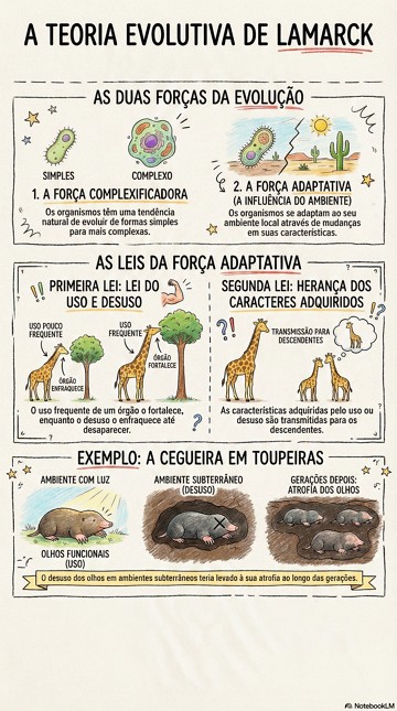 Infogr&aacute;fico mostrando a teoria evolutiva de Lamarck