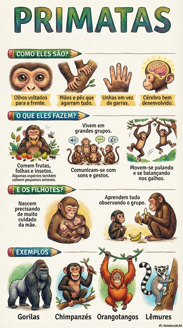 Infogr&aacute;fico com as caracter&iacute;sticas dos animais primatas