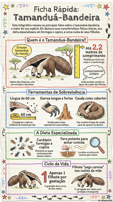 Infogr&aacute;fico com s&iacute;ntese sobre o Tamandu&aacute;-bandeira
