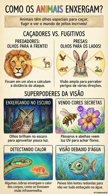 Infogr&aacute;fico sobre a vis&atilde;o dos animais e como ele enxergam