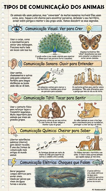 Infogr&aacute;fico sobre os tipos de comunica&ccedil;&atilde;o dos animais